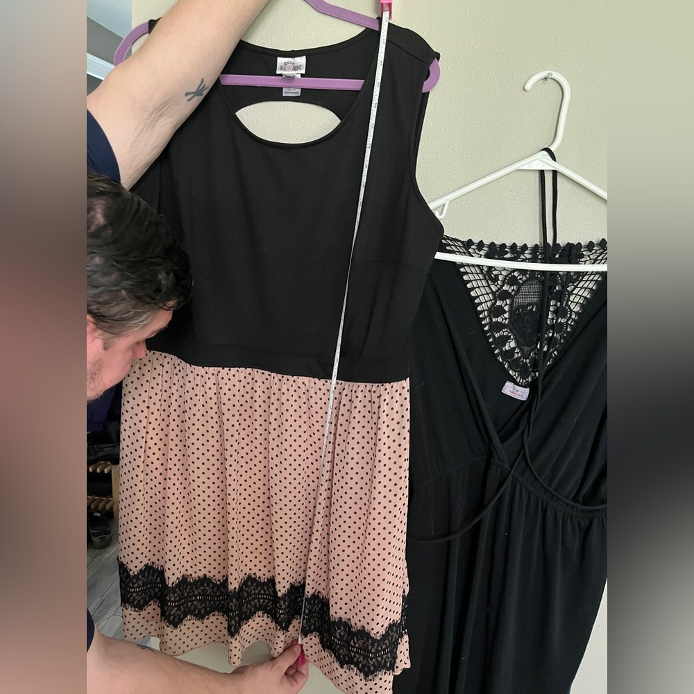Sweet Storm Black and Pink polka dotted lace trim Dress 20W